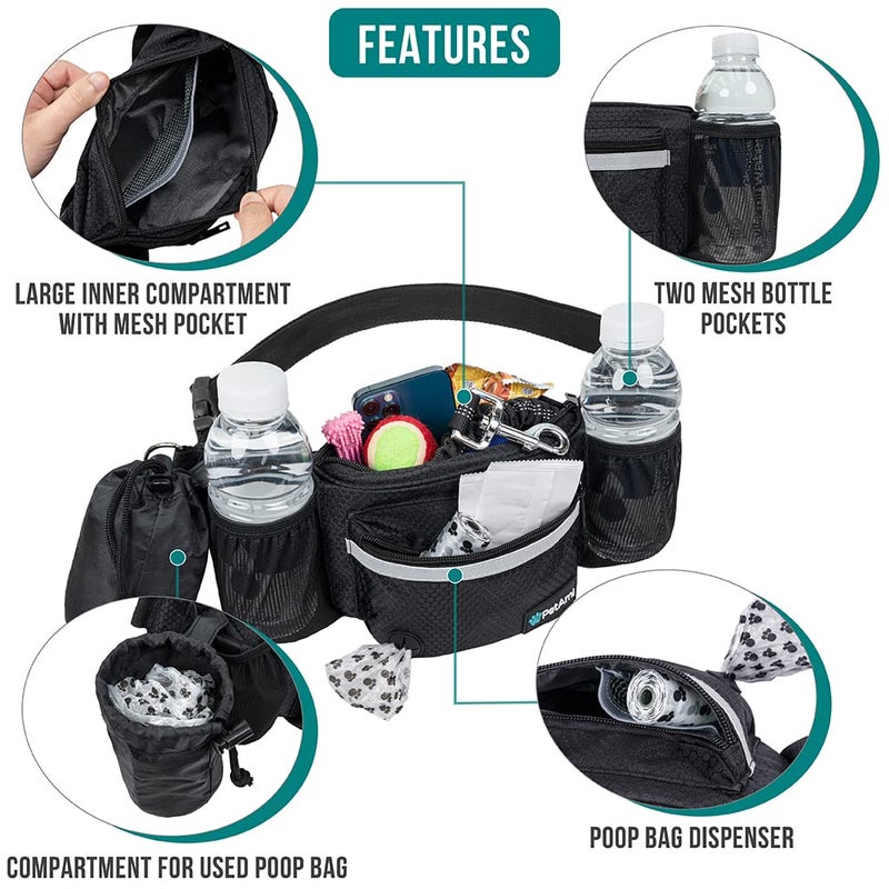 PetAmi Dog Fanny Pack, Treat Pouch for Dog Walking, Training, Built in Poop Bag Dispenser, Water Bottle Holder, Collapsible Bowl, Pet Treat Waist Belt for Hiking, Running, Kibbles (Black) - Image 3