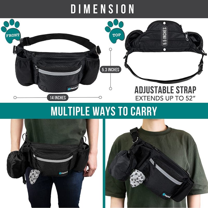 PetAmi Dog Fanny Pack, Treat Pouch for Dog Walking, Training, Built in Poop Bag Dispenser, Water Bottle Holder, Collapsible Bowl, Pet Treat Waist Belt for Hiking, Running, Kibbles (Black) - Image 5