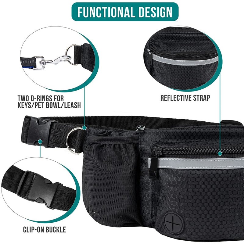 PetAmi Dog Fanny Pack, Treat Pouch for Dog Walking, Training, Built in Poop Bag Dispenser, Water Bottle Holder, Collapsible Bowl, Pet Treat Waist Belt for Hiking, Running, Kibbles (Black) - Image 4