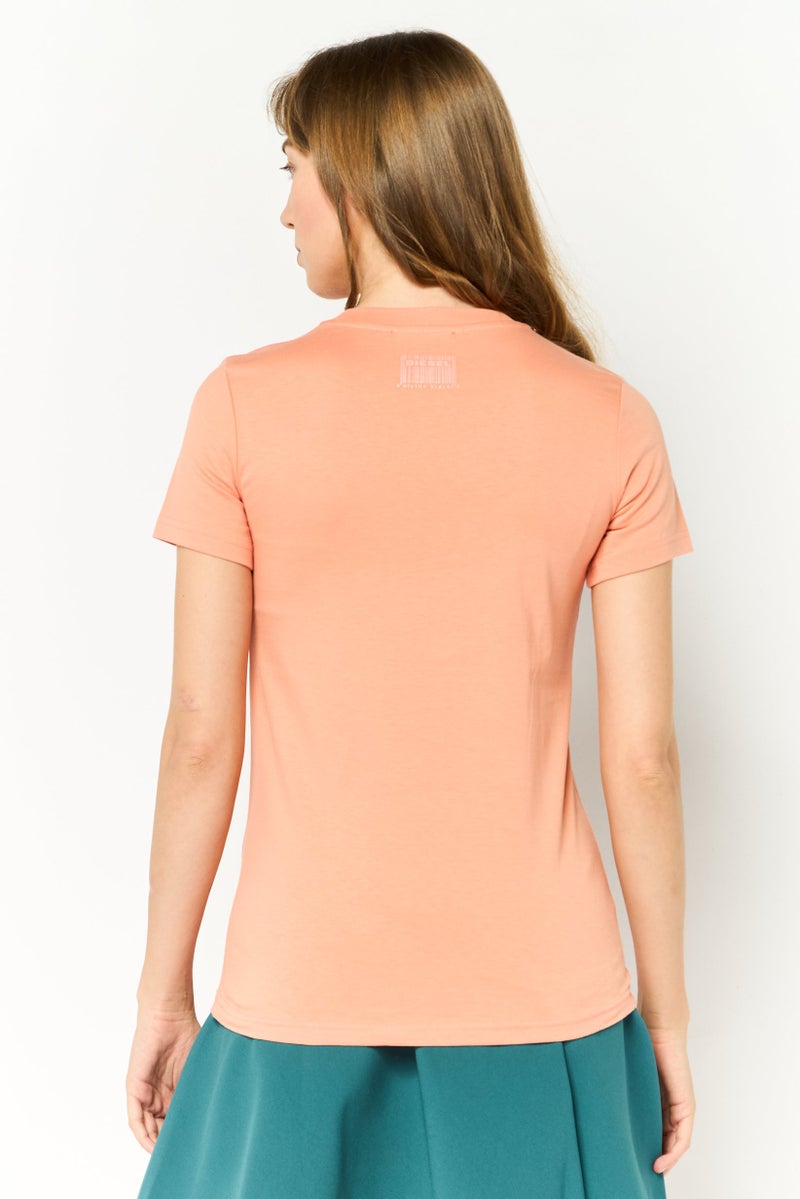 DIESEL Women Crew Neck Short Sleeves Embroidered T-shirt, Peach - Image 4