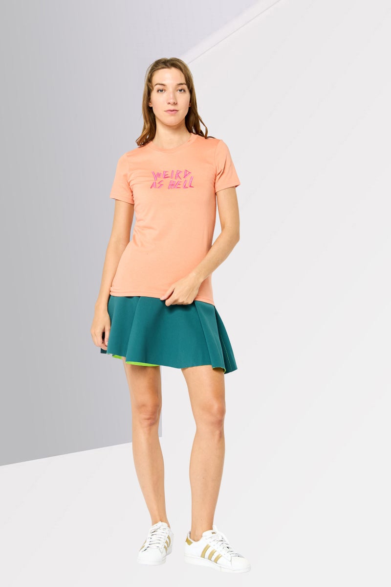 DIESEL Women Crew Neck Short Sleeves Embroidered T-shirt, Peach - Image 2