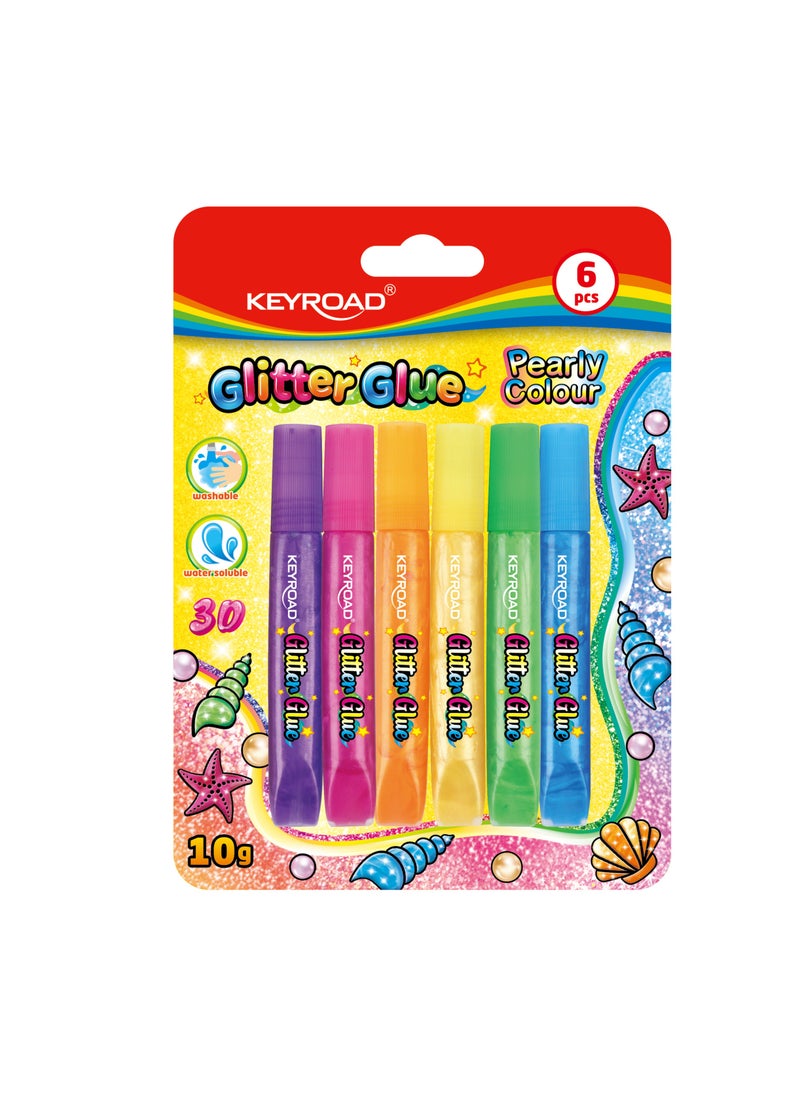Keyroad Keyroad Glitter Glue Fluorescent Colors Blister Pack 6 Pieces 10g Each Model KR972798 