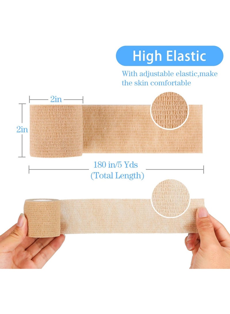 Cuken 12-Pack Self Adherent Cohesive Wrap Bandages 2 Inches X 5 Yards,First Aid Tape, Elastic Self Adhesive Tape, Athletic, Sports wrap Tape, Bandage Wrap for Sports, Wrist, Skin Colour Athletic Tape, Beige - Image 3
