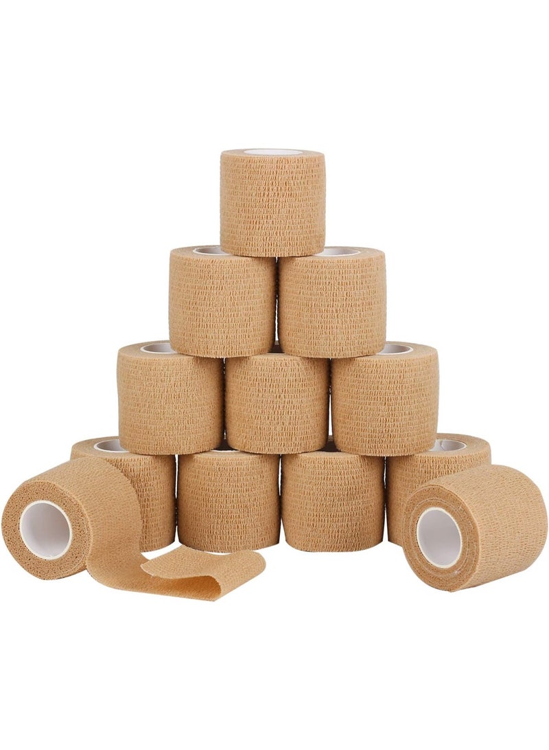 Cuken 12-Pack Self Adherent Cohesive Wrap Bandages 2 Inches X 5 Yards,First Aid Tape, Elastic Self Adhesive Tape, Athletic, Sports wrap Tape, Bandage Wrap for Sports, Wrist, Skin Colour Athletic Tape, Beige - Image 5