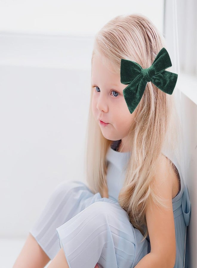 Jeffan 2 PCS Velvet Hair Bows Alligator Clips 4.7inch Hand-made Baby Girl Hair Bows Hair Accessories for Little Teen Toddler Girls Kids (Green) - Image 3