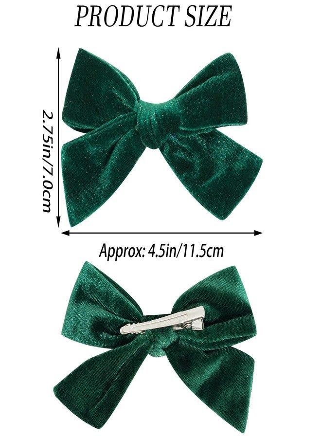 Jeffan 2 PCS Velvet Hair Bows Alligator Clips 4.7inch Hand-made Baby Girl Hair Bows Hair Accessories for Little Teen Toddler Girls Kids (Green) - Image 2