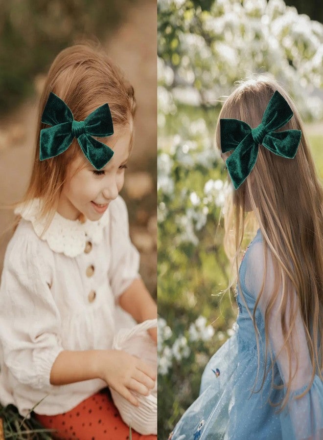 Jeffan 2 PCS Velvet Hair Bows Alligator Clips 4.7inch Hand-made Baby Girl Hair Bows Hair Accessories for Little Teen Toddler Girls Kids (Green) - Image 5