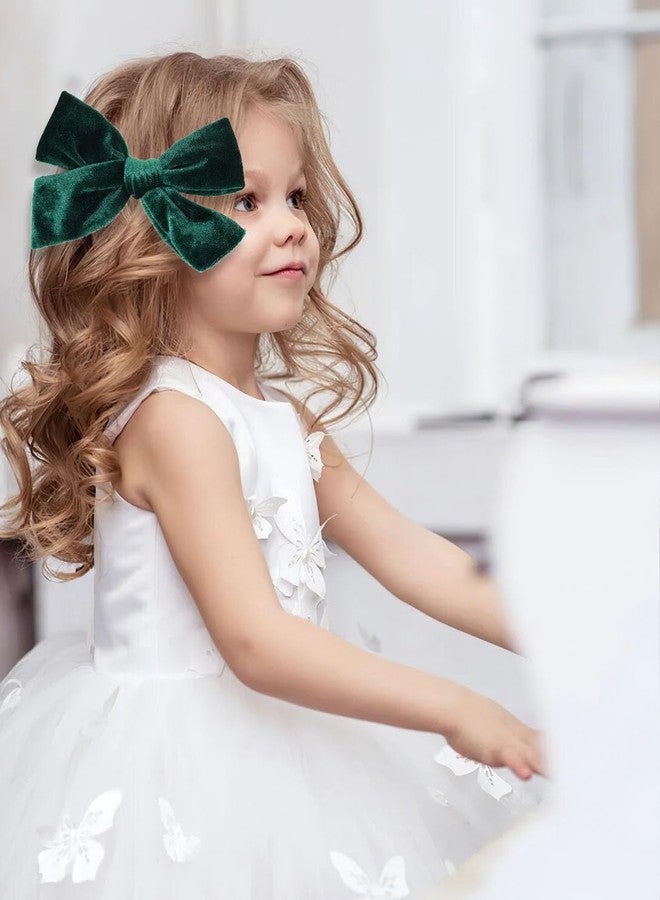 Jeffan 2 PCS Velvet Hair Bows Alligator Clips 4.7inch Hand-made Baby Girl Hair Bows Hair Accessories for Little Teen Toddler Girls Kids (Green) - Image 4