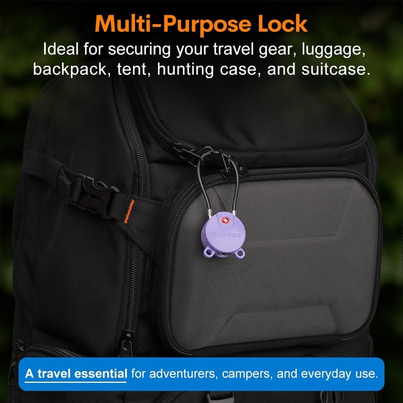 Forge TSA Approved Luggage Locks Ultra-Secure Dimple Key Locks, Cable Lock, for Travel with Zinc Alloy Body- 2 Purple Locks - Image 5