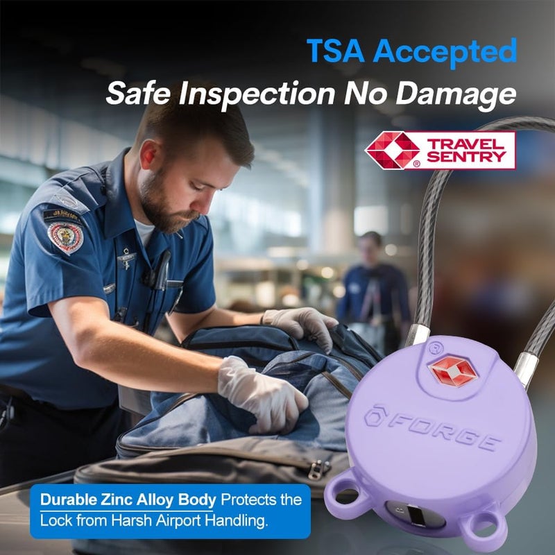 Forge TSA Approved Luggage Locks Ultra-Secure Dimple Key Locks, Cable Lock, for Travel with Zinc Alloy Body- 2 Purple Locks - Image 3