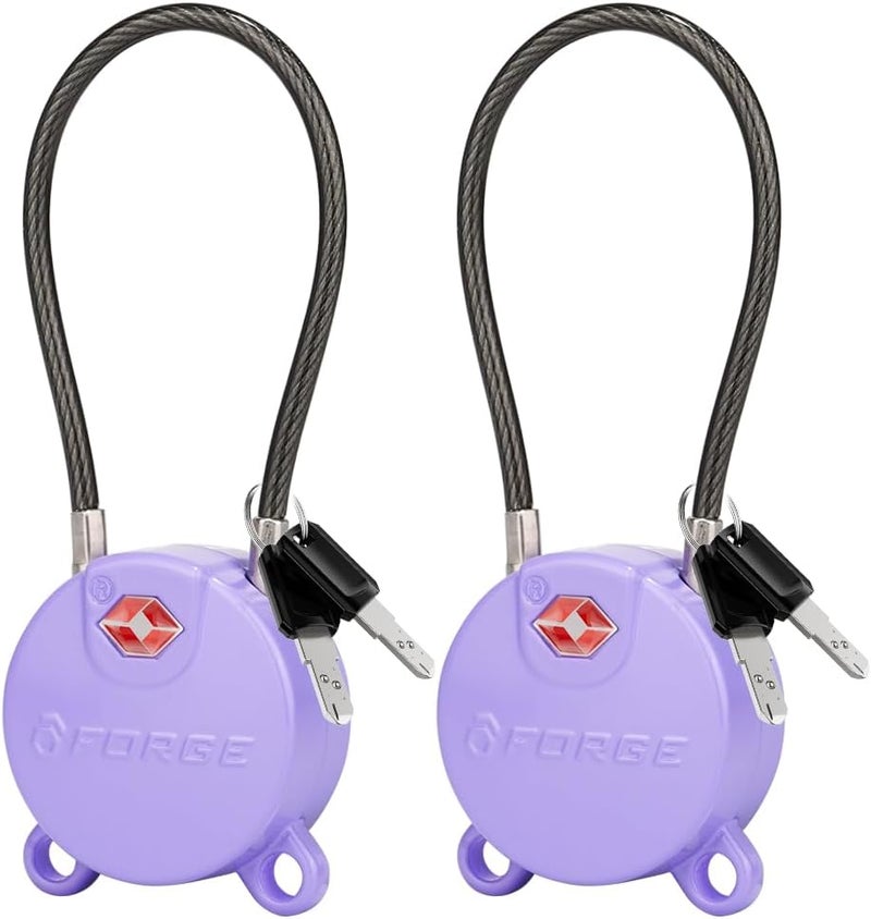 Forge TSA Approved Luggage Locks Ultra-Secure Dimple Key Locks, Cable Lock, for Travel with Zinc Alloy Body- 2 Purple Locks - Image 1
