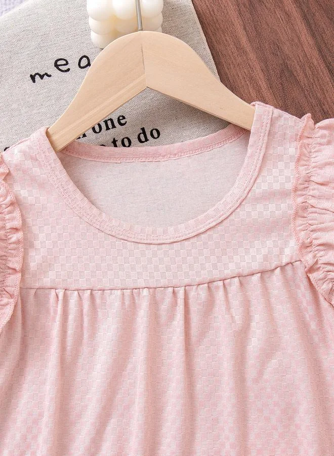 Take Two Girls Pink Ruffled Top with Checked Shorts Pyjama Set