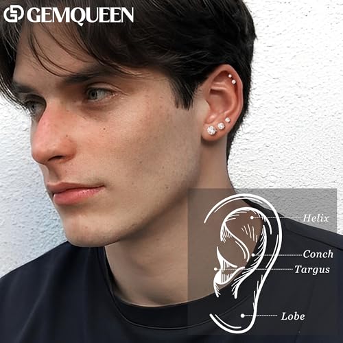 GEMQUEEN Moissanite Earrings Studs Flat Back Hypoallergenic : G23 Titanium Earring for Cartilage Internal Thread 18G Helix Tragus Conch Piercing Jewelry for Women Men D Color VVS1 1CT - Image 4