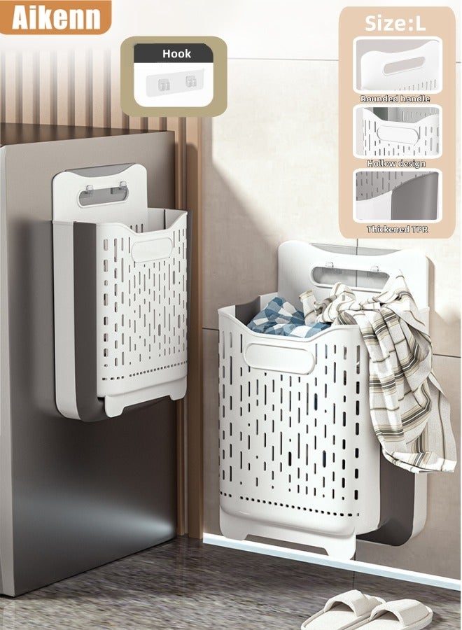 Aikenn Collapsible Plastic Laundry Basket,Foldable Pop Up Storage Container Organizer,Wall-Mounted Laundry Basket,Space Saving Hamper,Basket For Bathroom Kitchen Bedroom (1,White)  - Image 1