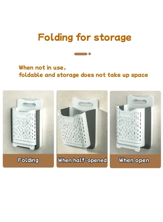 Aikenn Collapsible Plastic Laundry Basket,Foldable Pop Up Storage Container Organizer,Wall-Mounted Laundry Basket,Space Saving Hamper,Basket For Bathroom Kitchen Bedroom (1,White)  - Image 3