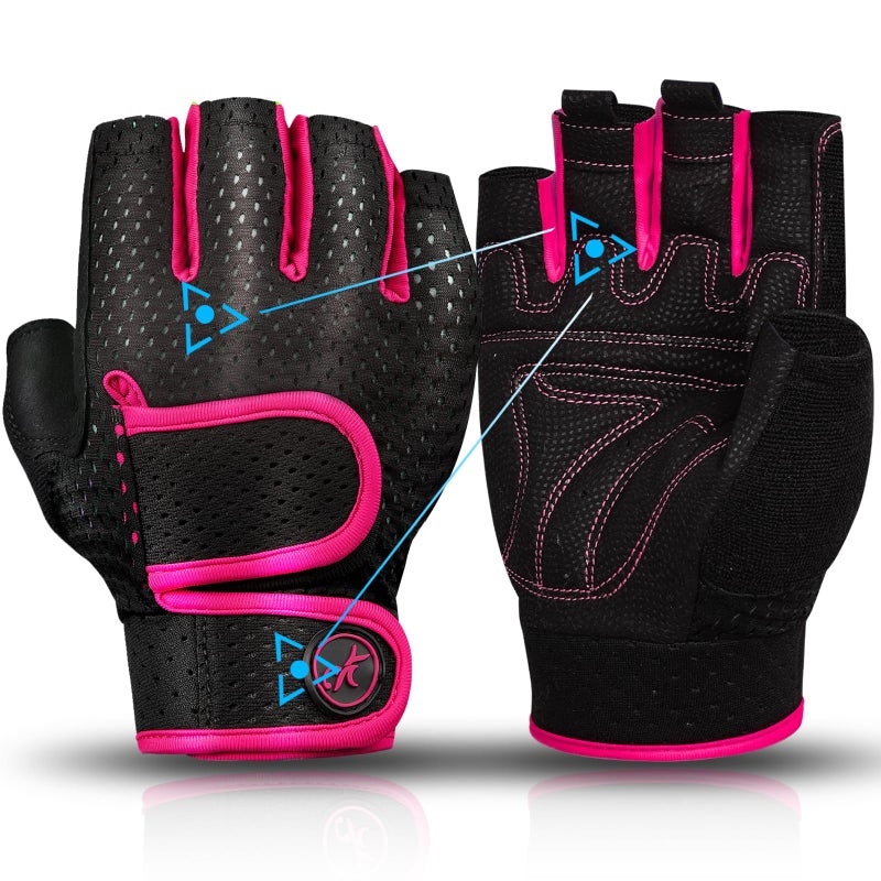 MOREOK Workout Gloves Padded Weight Lifting Gloves for Men/Women Pink-M - Image 1
