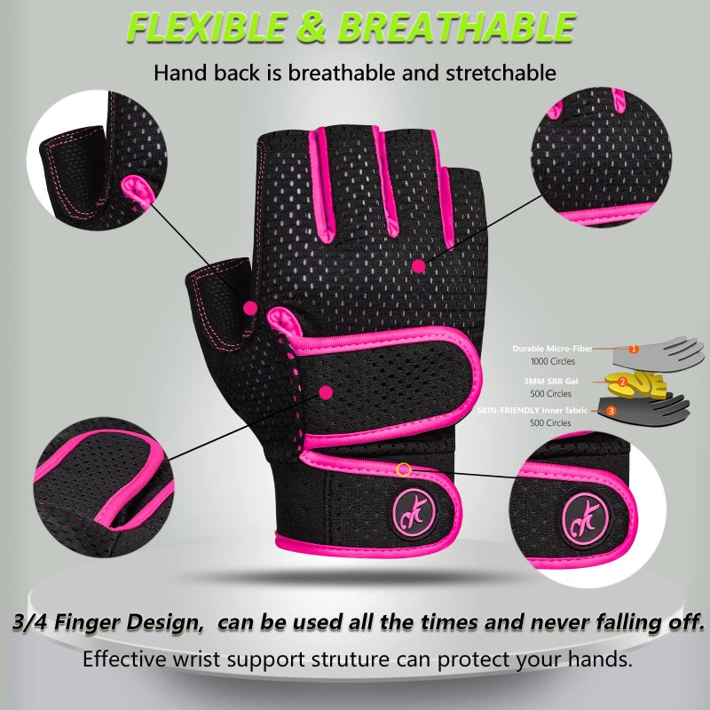 MOREOK Workout Gloves Padded Weight Lifting Gloves for Men/Women Pink-M - Image 3