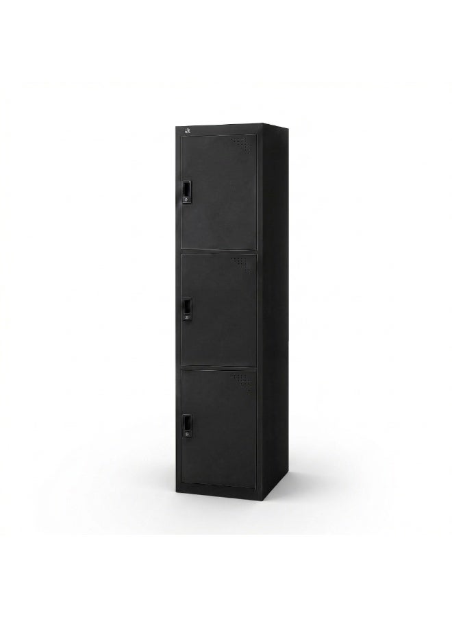 RIGID R RGD 33 - BL RIGID Three doors locker, Steel Metal Storage Locker- for Home & School & Office - Lock With plastic handle (Black) - Image 5