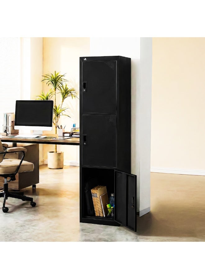 RIGID R RGD 33 - BL RIGID Three doors locker, Steel Metal Storage Locker- for Home & School & Office - Lock With plastic handle (Black) - Image 3