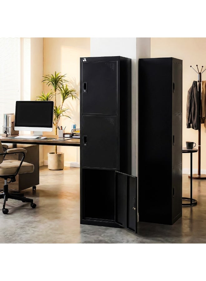 RIGID R RGD 33 - BL RIGID Three doors locker, Steel Metal Storage Locker- for Home & School & Office - Lock With plastic handle (Black) - Image 4
