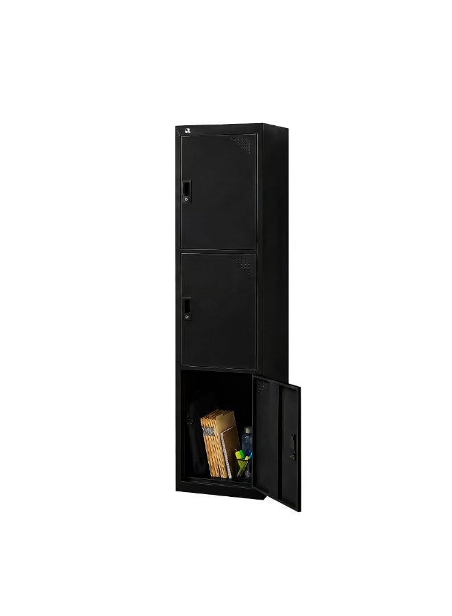 RIGID R RGD 33 - BL RIGID Three doors locker, Steel Metal Storage Locker- for Home & School & Office - Lock With plastic handle (Black) - Image 1