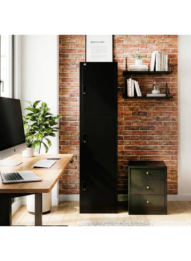 RIGID R RGD 33 - BL RIGID Three doors locker, Steel Metal Storage Locker- for Home & School & Office - Lock With plastic handle (Black) - Image 2