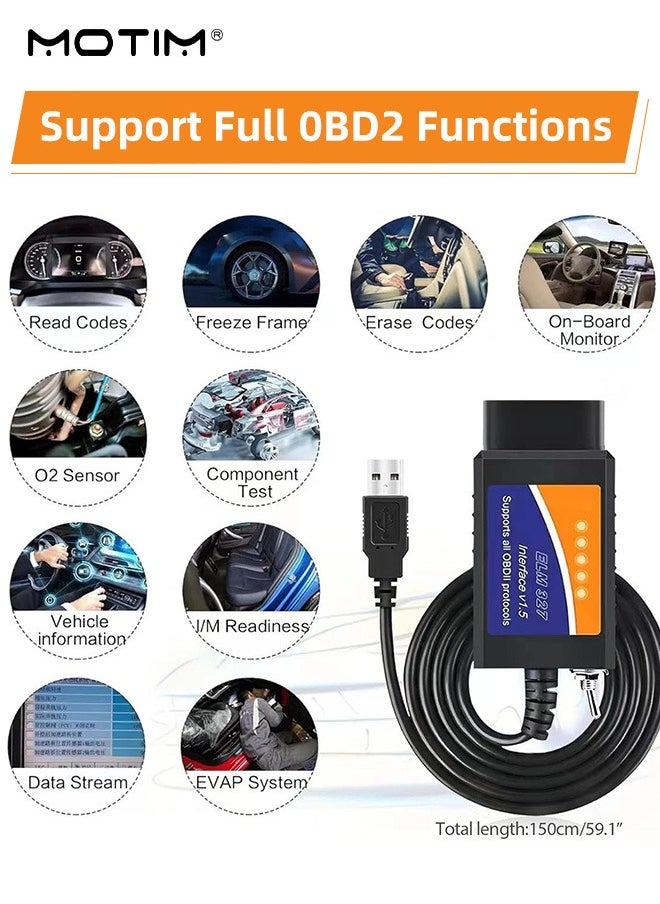 Motim - ELM327 with Switch 25k80, OBD2 USB Adapter Code Reader Vehicle Scanner Diagnostic Programmer Tool with MS-CAN/HS-CAN Switch for Ford Mazda Windows - Image 1
