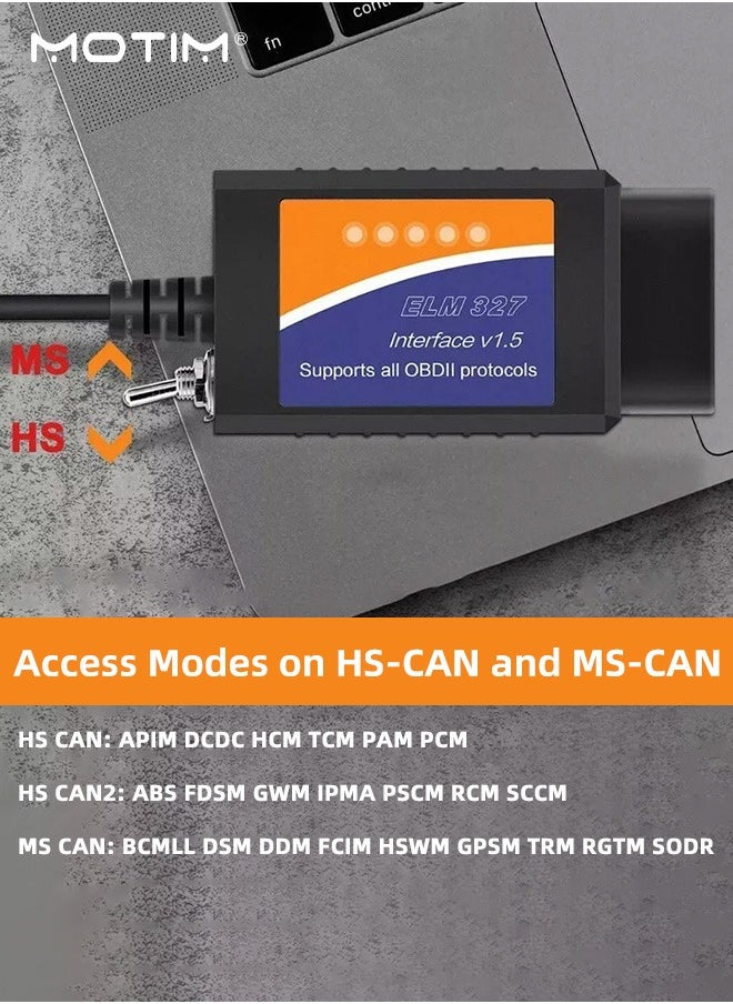Motim - ELM327 with Switch 25k80, OBD2 USB Adapter Code Reader Vehicle Scanner Diagnostic Programmer Tool with MS-CAN/HS-CAN Switch for Ford Mazda Windows - Image 1