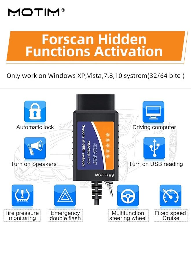 Motim - ELM327 with Switch 25k80, OBD2 USB Adapter Code Reader Vehicle Scanner Diagnostic Programmer Tool with MS-CAN/HS-CAN Switch for Ford Mazda Windows - Image 1