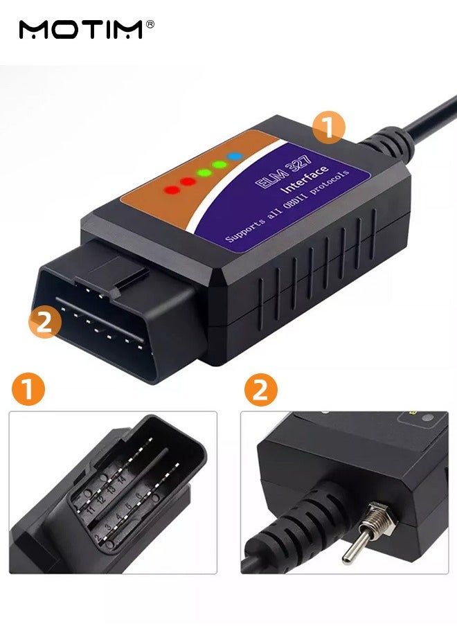 Motim - ELM327 with Switch 25k80, OBD2 USB Adapter Code Reader Vehicle Scanner Diagnostic Programmer Tool with MS-CAN/HS-CAN Switch for Ford Mazda Windows - Image 1