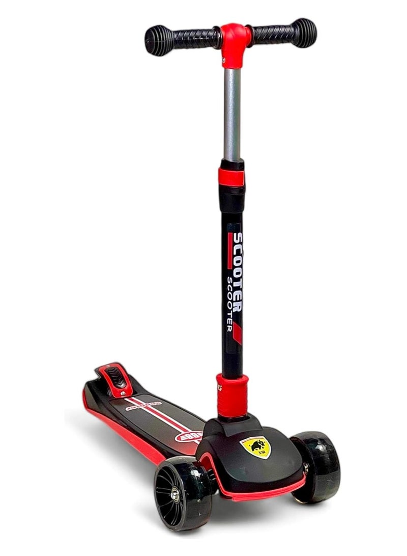 فيراري سكوتر أطفال ثلاثي العجلات قابل للطي مع عجلات LED مضيئة باللون الأحمر والأسود، تصميم آمن ومستقر للأطفال مع مقبض قابل للتعديل وقاعدة واسعة للثبات - Image 3