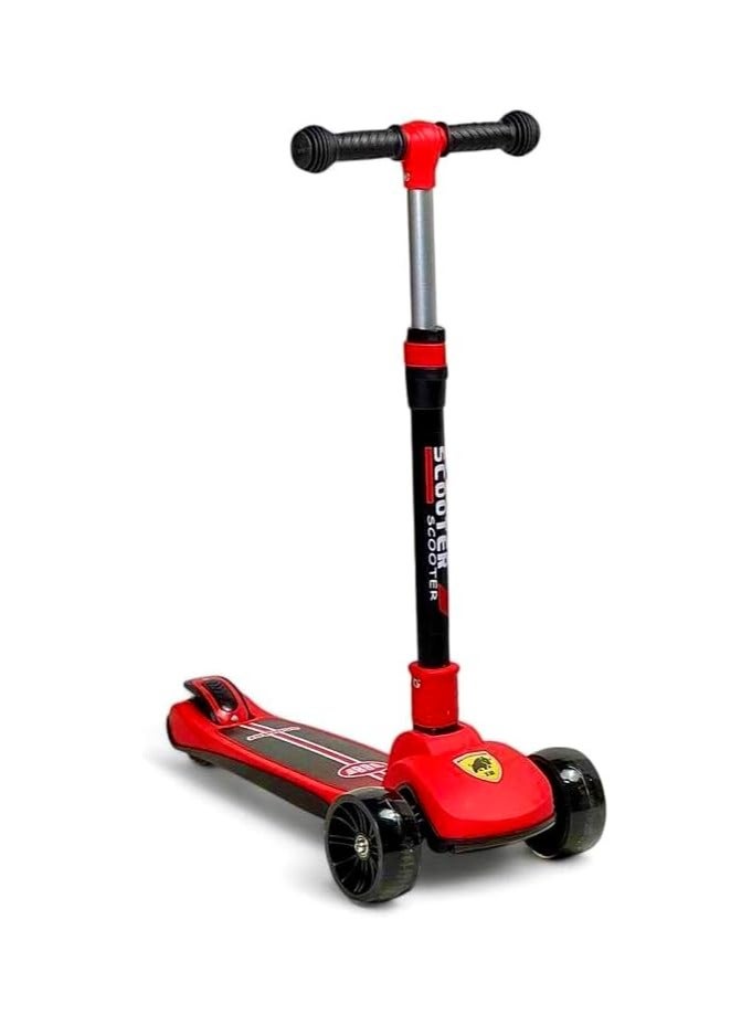 فيراري سكوتر أطفال ثلاثي العجلات قابل للطي مع عجلات LED مضيئة باللون الأحمر والأسود، تصميم آمن ومستقر للأطفال مع مقبض قابل للتعديل وقاعدة واسعة للثبات - Image 4