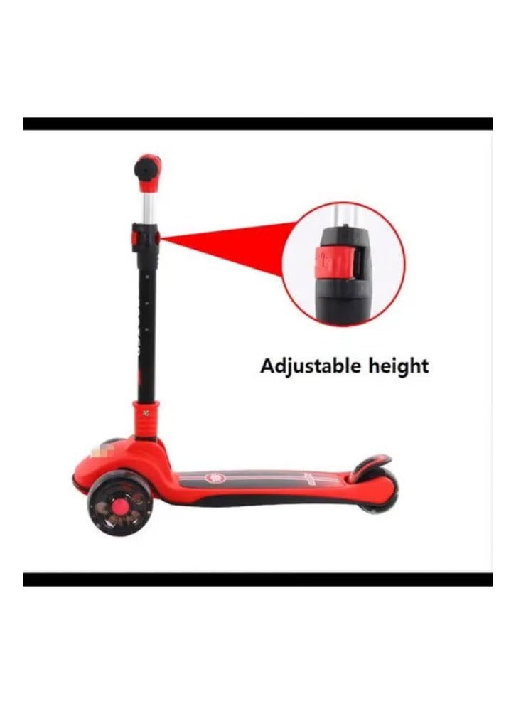 فيراري سكوتر أطفال ثلاثي العجلات قابل للطي مع عجلات LED مضيئة باللون الأحمر والأسود، تصميم آمن ومستقر للأطفال مع مقبض قابل للتعديل وقاعدة واسعة للثبات - Image 2