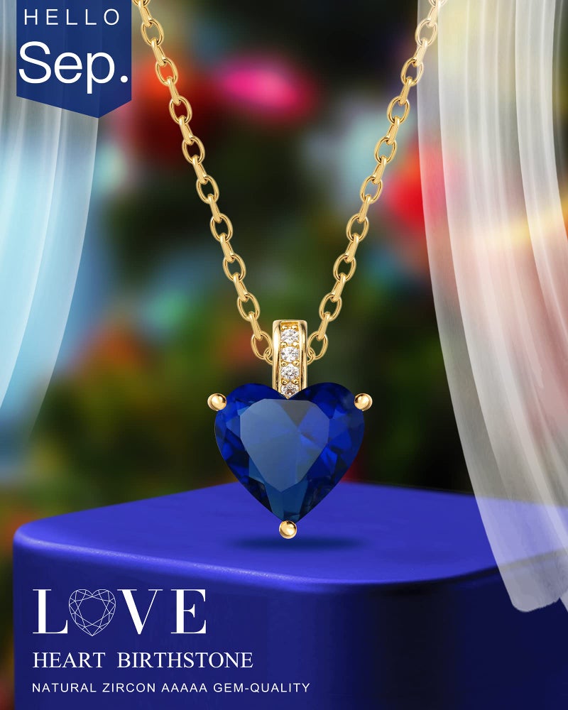 MIDDLUX Birthstone Heart Necklace for Women - Sapphire Jewelry for September Birthday Gifts - Blue Necklace - Image 5