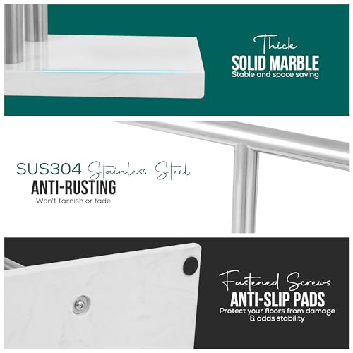 WISATO - Free Standing Towel Rack for Bathroom - Brushed Nickel Finish - Stand Alone 2 Tier Stainless Steel Towel Rack for Bathroom Floor with Heavy Marble Base, Double T Shape Drying Stand for Towels - Image 4