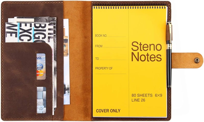 Robrasim Robrasim Leather Cover for 6x9 Steno Notebook Leather Folio Cover Compatible with 6x9 Spiral Steno Pads A5 Notebook Organizer with Pen Loop  Brown - Image 1
