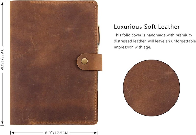 Robrasim Robrasim Leather Cover for 6x9 Steno Notebook Leather Folio Cover Compatible with 6x9 Spiral Steno Pads A5 Notebook Organizer with Pen Loop  Brown - Image 2