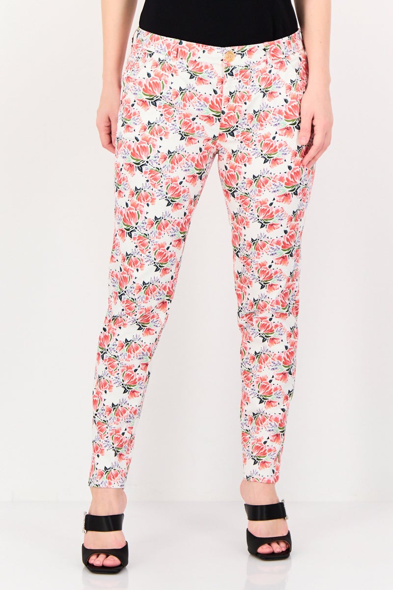 Reiko Women Cigarette Fit Floral Pattern Formal Pants, Multicolor - Image 1