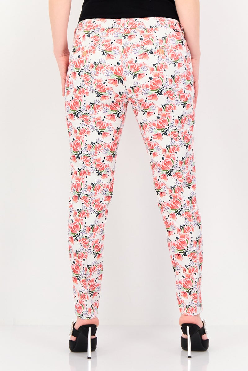Reiko Women Cigarette Fit Floral Pattern Formal Pants, Multicolor - Image 3