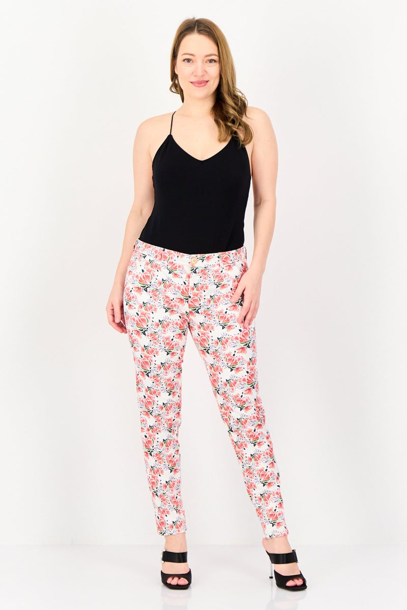 Reiko Women Cigarette Fit Floral Pattern Formal Pants, Multicolor - Image 4