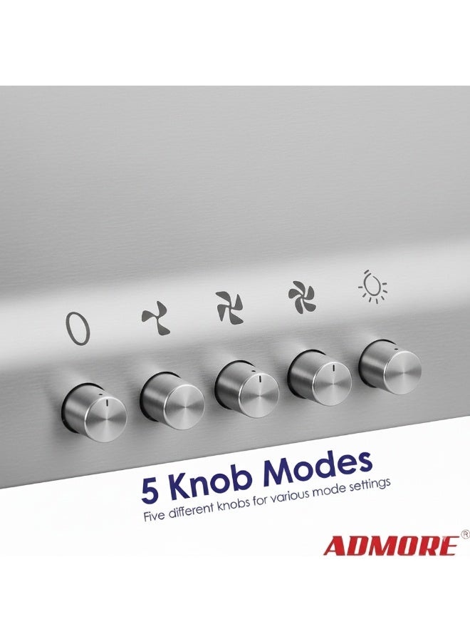 ADMORE Slim Cooker Hood -90cm Stainless Steel Under Cabinet Range Hood with 3-Speed Fan, 2 LED Lights & Carbon Filter - Convertible (Ducted or Recirculating - Image 3