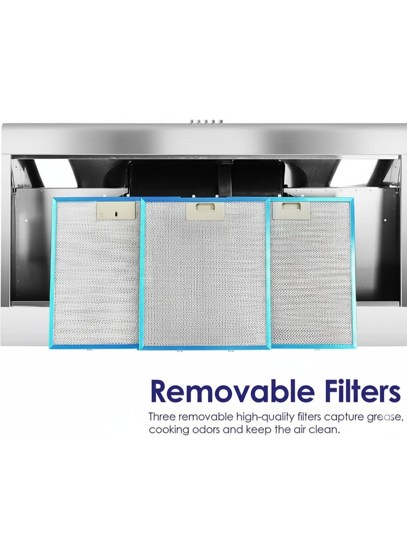 ADMORE Slim Cooker Hood -90cm Stainless Steel Under Cabinet Range Hood with 3-Speed Fan, 2 LED Lights & Carbon Filter - Convertible (Ducted or Recirculating - Image 4