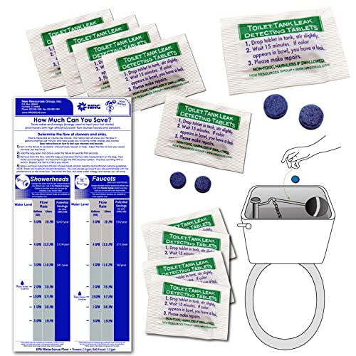 New Resources Group Flow Gauge Measuring Bag & Toilet Leak Detecting Tablets. Water saving for shower and faucet. 20 Dye tablets for bathroom Toilet Leak Detecting detect silent leaks - Image 1