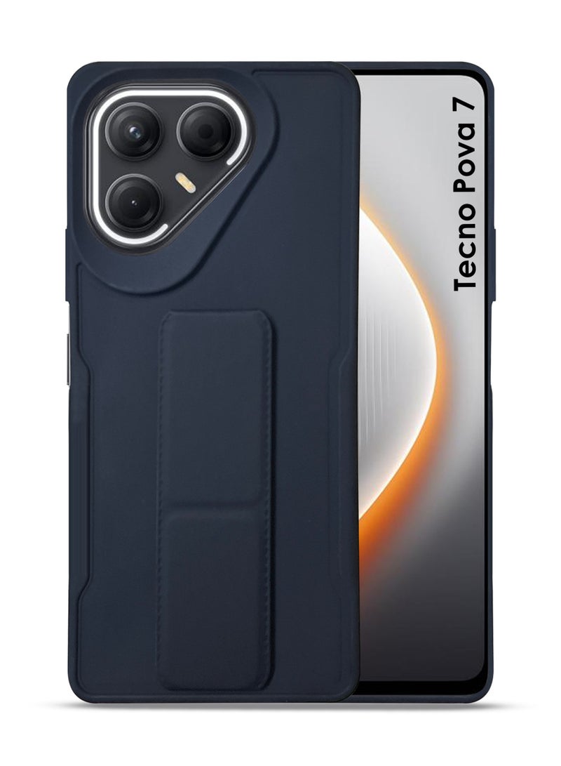 Tecno Pova 7 Hand Grip Case Cover - Magnetic Hand Grip Holder & Kickstand Case For Tecno Pova 7 - Strong Grip for Magnetic Car Holder, Stylish Silicone Case & Functional, Ultimate Convenience & Hands-Free Viewing - Black - Image 1