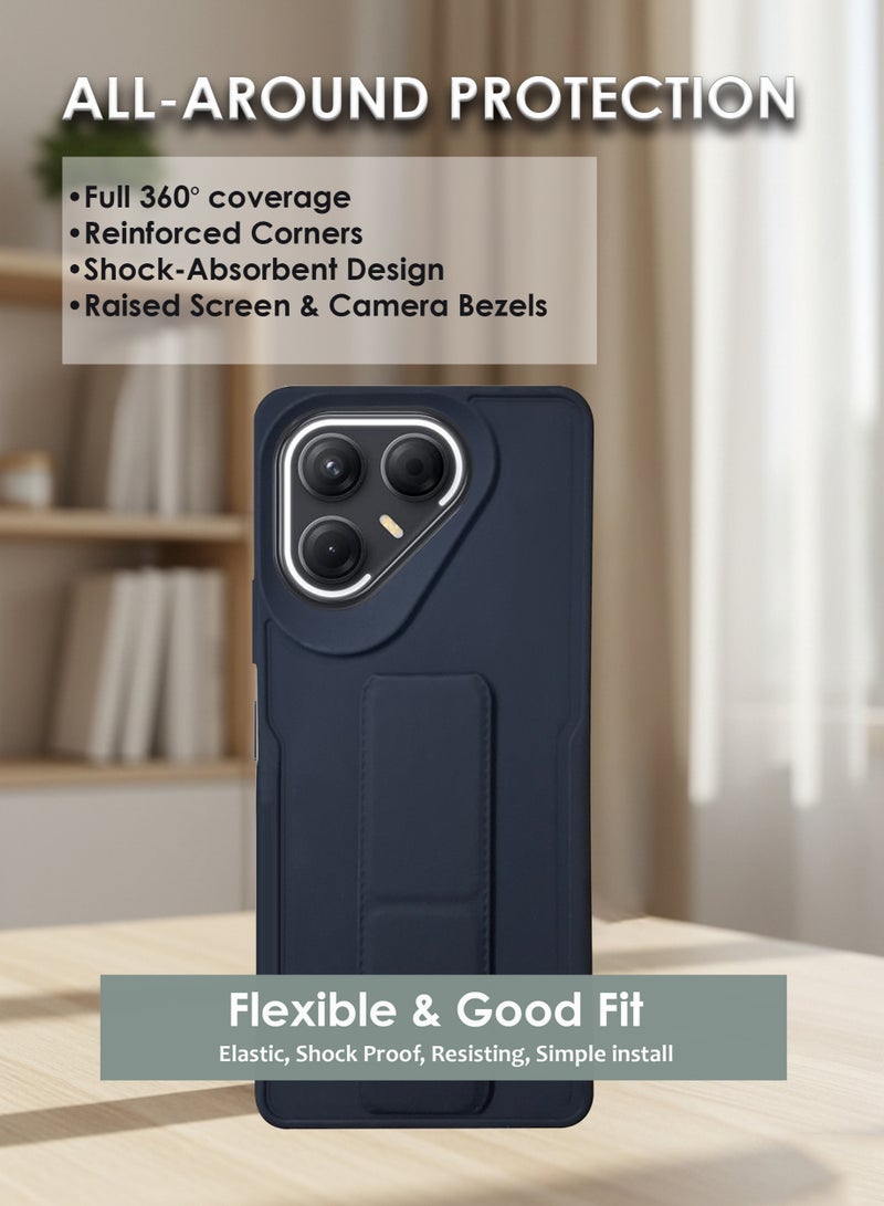 Tecno Pova 7 Hand Grip Case Cover - Magnetic Hand Grip Holder & Kickstand Case For Tecno Pova 7 - Strong Grip for Magnetic Car Holder, Stylish Silicone Case & Functional, Ultimate Convenience & Hands-Free Viewing - Black - Image 4