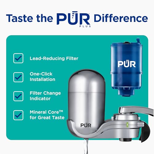 PUR PLUS Vertical Faucet Mount Water Filtration System, Lead-Reducing Filter, Great-Tasting Water, Easy Install, Lasts 100 Gallons, Compatible with Sinks with External Aerators, Chrome - Image 2