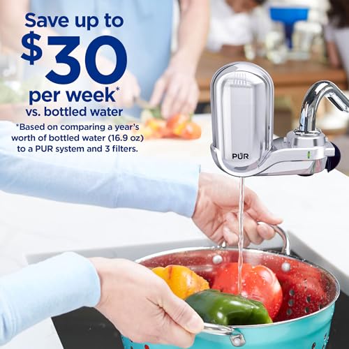 PUR PLUS Vertical Faucet Mount Water Filtration System, Lead-Reducing Filter, Great-Tasting Water, Easy Install, Lasts 100 Gallons, Compatible with Sinks with External Aerators, Chrome - Image 3
