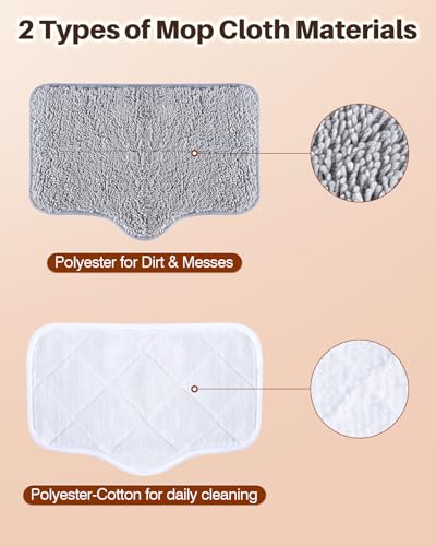 ScrubWiz Steam Mop Pads with Washable and Reusable, 6 Pack Replacement, 2 Material Types Accessories Compatible With Steamer Mop for Cleaning Floors and Carpets, White and Gray - Image 2
