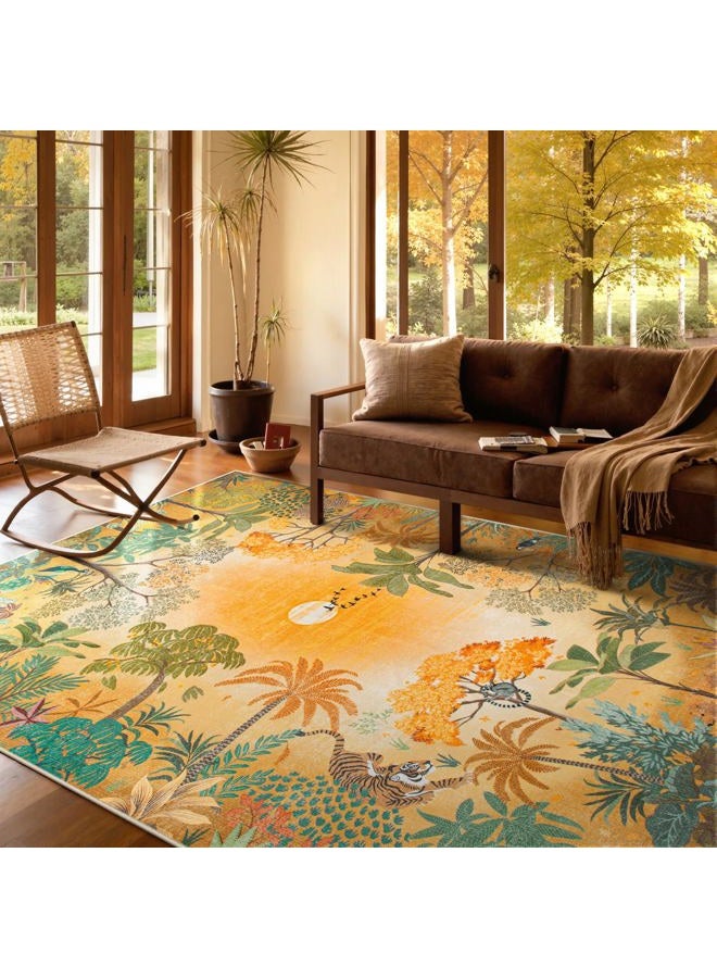 La Home Fall Jungle 5x7 Autumn Rug for Living Room Bedroom Machine Washable Carpet, Soft Sunset Kids Rugs for Playroom, Forest Rug Non Slip Non Shedding Orange Indoor Carpet for Nursery Office - Image 2