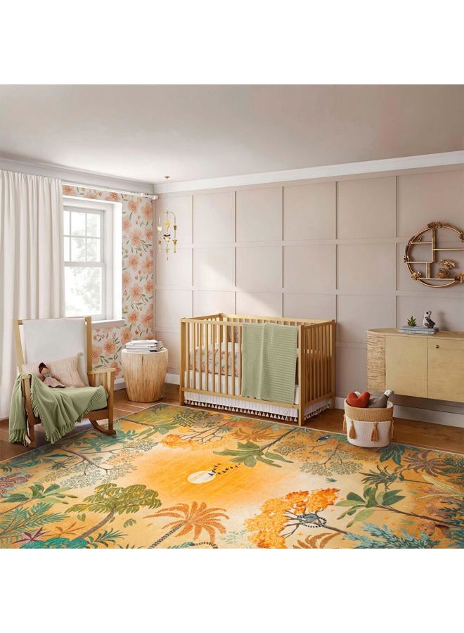 La Home Fall Jungle 5x7 Autumn Rug for Living Room Bedroom Machine Washable Carpet, Soft Sunset Kids Rugs for Playroom, Forest Rug Non Slip Non Shedding Orange Indoor Carpet for Nursery Office - Image 3